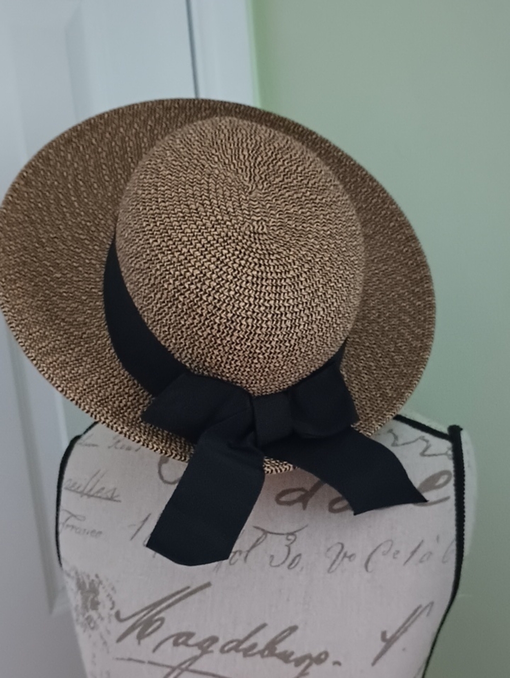 Scala 2 Tone Sun Hat with Black Band Ribbon & Bow Wide Brim Boho One Size Fits - Picture 2 of 9